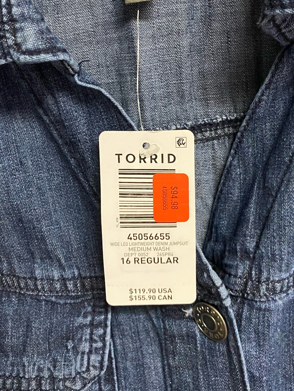 NWT ABSOLUTELY ADORABLE TORRID DENIM JUMPSUIT - 16 REGULAR - Picture 13 of 13